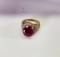 14KT YELLOW GOLD RUBY & DIAMOND HALO RING