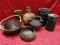 (7) DECORATIVE ITEMS: BOWLS, VASE, LIDDED POT, 2 CANISTERS