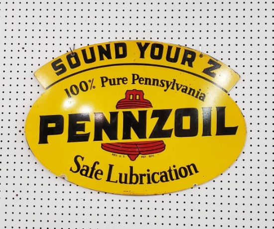 PENNZOIL DOUBLE SIDED ENAMEL SIGN, EXCELLENT CONDITION