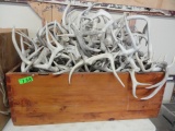 WOOD BOX FULL OF ANTLER SHEDS