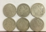 (6) CIRCULATED MORGAN SILVER DOLLARS: