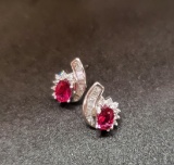 PAIR OF 14KT WHITE GOLD, RUBY AND DIAMOND EARRINGS