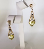 PAIR  OF STERLING AND CITRINE DANGLE EARRINGS