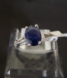 14K WHITE GOLD AND SAPPHIRE AND DIAMOND RING