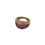 14KT YELLOW GOLD, RUBY AND DIAMOND RING: