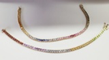 (2) 14KT GOLD AND RAINBOW COLORED GEMSTONE BRACELETS: