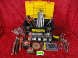YELLOW & BLACK STANLEY TOOL BOX WITH ASSORTED TOOLS