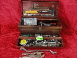 RED TOOL BOX WITH ASSORTED TOOLS