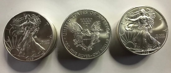 2009 BU ROLL OF 20 AMERICAN EAGLE SILVER COINS