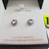 STERLING SILVER AND WHITE SAPPHIRE EARRINGS,