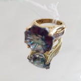 14KT YELLOW GOLD AND MYSTIC TOPAZ RING