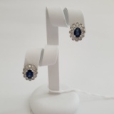 14KT WHITE GOLD, SAPPHIRE AND DIAMOND EARRINGS
