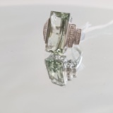 14KT WHITE GOLD, GREEN AMETHYST AND DIAMOND RING