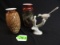 (2) NOUROT SIGNED BASES AND SILVER TONE BIRD FIGURINE
