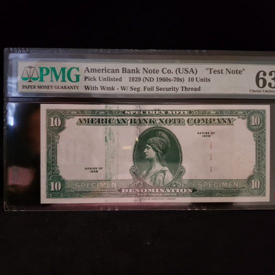 PGM GRADED 63 1929 $10.00 TEST NOTE