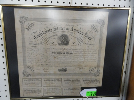 CONFEDERATE STATES $500 WAR BOND