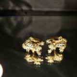 18KT YELLOW GOLD LEOPARD CUFF LINKS -