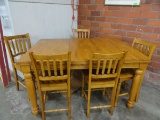 PINE HIGH TOP DINING TABLE AND 5 CHAIRS