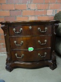 (2) MAHOGANY SIDE TABLES WITH SERPENTINE TOP OVER 3 DRAWERS
