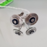 PAIR PALLADIUM, SAPPHIRE AND DIAMOND CUFFLINKS- 12.4 GRAMS