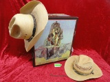 (2) STRAW HATS & STETSON HAT BOX