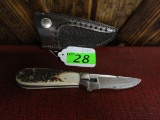 J TONER CUSTOM FIXED BLADE KNIFE WITH BONE HANDLE AND SHEATH
