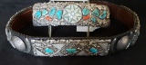 CUSTOM STERLING, TURQUOISE AND MOTHER OF PEARL BELT,