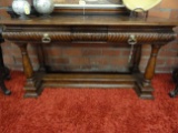 DISTRESSED MAHOGANY CONSOLE TABLE,