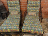 (2) METAL OUTDOOR CHAIRS WITH CUSHIONS AND OTTOMANS