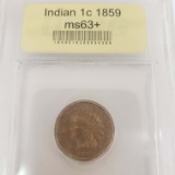 USCG GRADED MS63+ 1859 INDIAN ONE CENT COIN