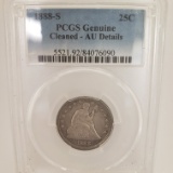 PCGS GENUINE CLEANED-AU DETAILS 1888-S 25 CENT COIN