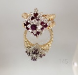14 KT YELLOW GOLD, RUBY AND DIAMOND RING: