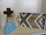 CERAMIC STANDING CROSS AND TRAY