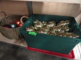 LARGE TUB OF GOLD AND CLEAR CHRISTMAS ORNAMENTS
