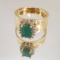 14KT YELLOW GOLD AND EMERALD HALO RING