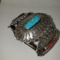 OLD PAWN NAVAJO STERLING SILVER, TURQUOISE AND CORAL 4 BAND CUFF BRACELET: