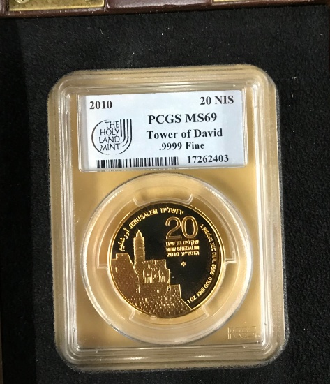 PCGS GRADED MS69 2010 TOWER OF DAVID 1 OUNCE 9999 FINE GOLD COIN