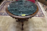 ANTIQUE TABLE GREEN MARBLE TOP;