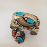OLD PAWN STERLING SILVER NAVAJO  CUFF BRACELET AND RING: