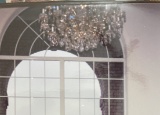 LARGE CRATED CHANDELIER BRASS AND SWAROVSKI CRYSTAL