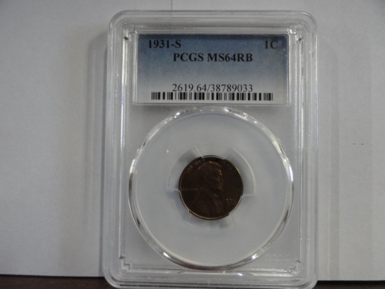 PCGS GRADED MS64RB 1931-S LINCOLN CENT, 866,000 MINTAGE
