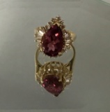 18KT GOLD, DIAMOND AND AMETHYST RING,