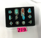 12 STERLING AND TURQUOISE RINGS