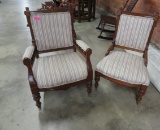 (2)  EASTLAKE OAK CHAIRS WITH UPHOLSTERED BACKS AND SEATS