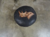RHINO FOOT STOOL WITH PAINTED LEATHER TOP