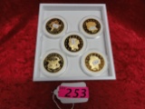 5 REPLICA GOLD COLORED FIFTY DOLLAR PIECES-