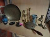 LOT OF BRASS ITEMS AND ONE CLOSINNE VASE