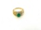 14KT YELLOW GOLD, EMERALD & DIAMOND HALO RING: