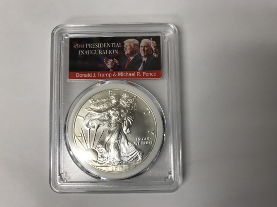 PCGS GRADED MS70 FIRST STRIKE SILVER EAGLE 45TH PRESIDENTIAL INAUGURATION COIN,
