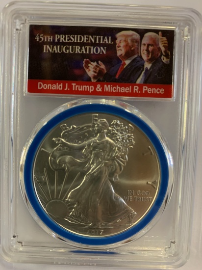 PCGS GRADED MS70 FIRST STRIKE SILVER EAGLE 45TH PRESIDENTIAL INAUGURATION COIN